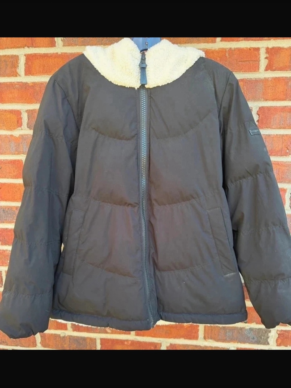 UGG Black Puffer Jacket with Cream Sherpa Collar